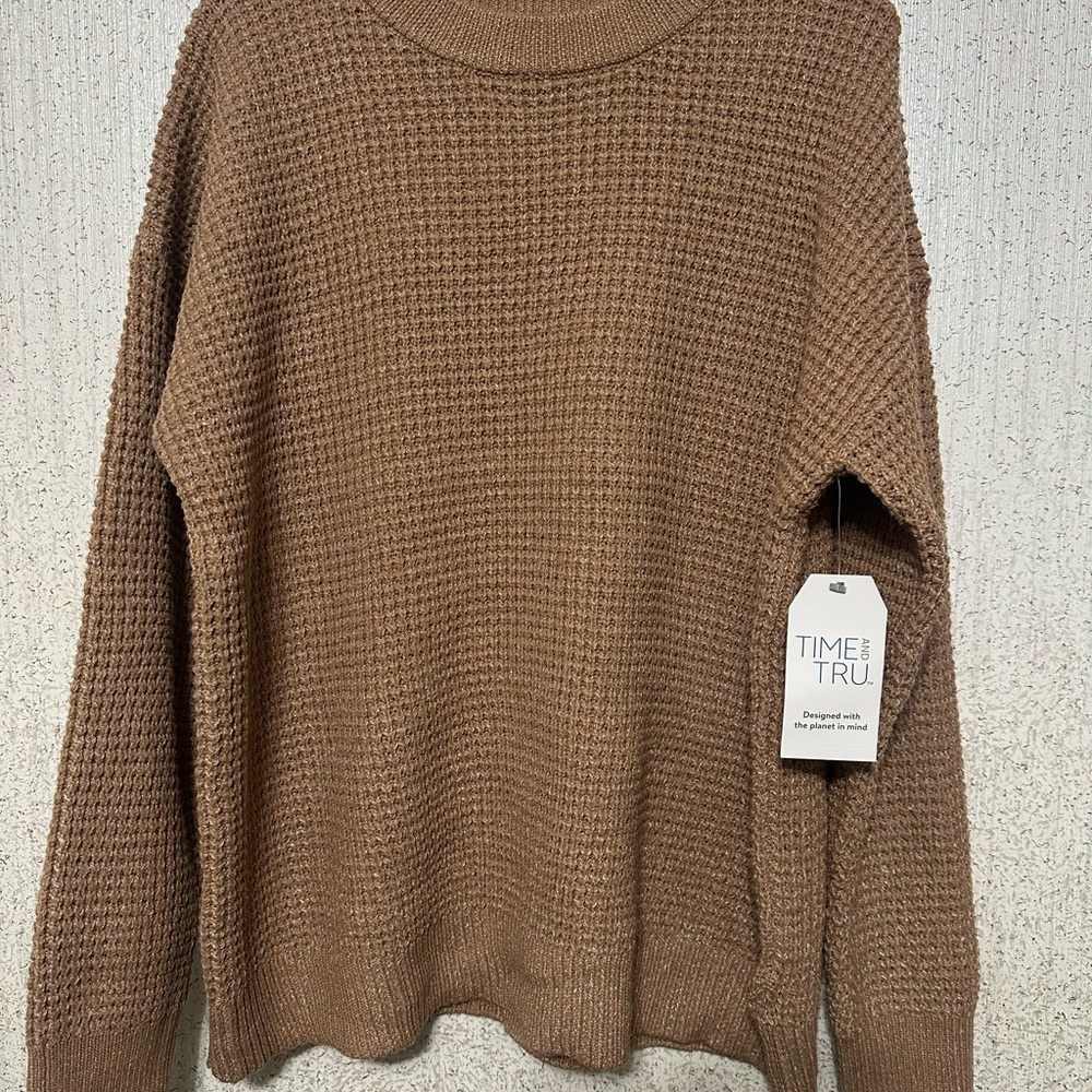 New w/tags- Time and Tru Brown Acorn Crew Neck Sweater with Waffle Knit